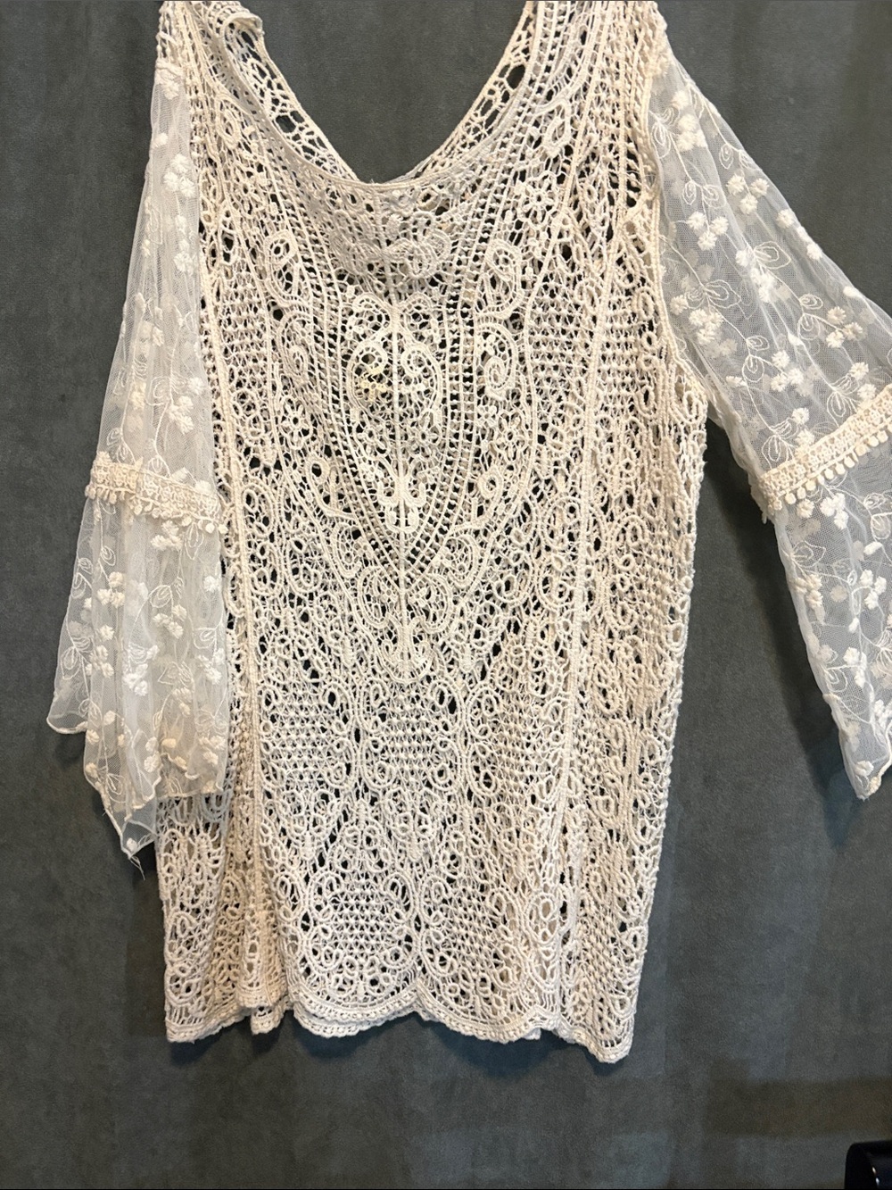 Lace Crochet Tunic Top in Cream